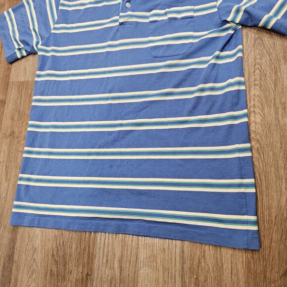 Vtg RHM Classics Striped Polo Men M Blue Green Single Stitch Preppy 70s 80s Golf - Picture 4 of 11